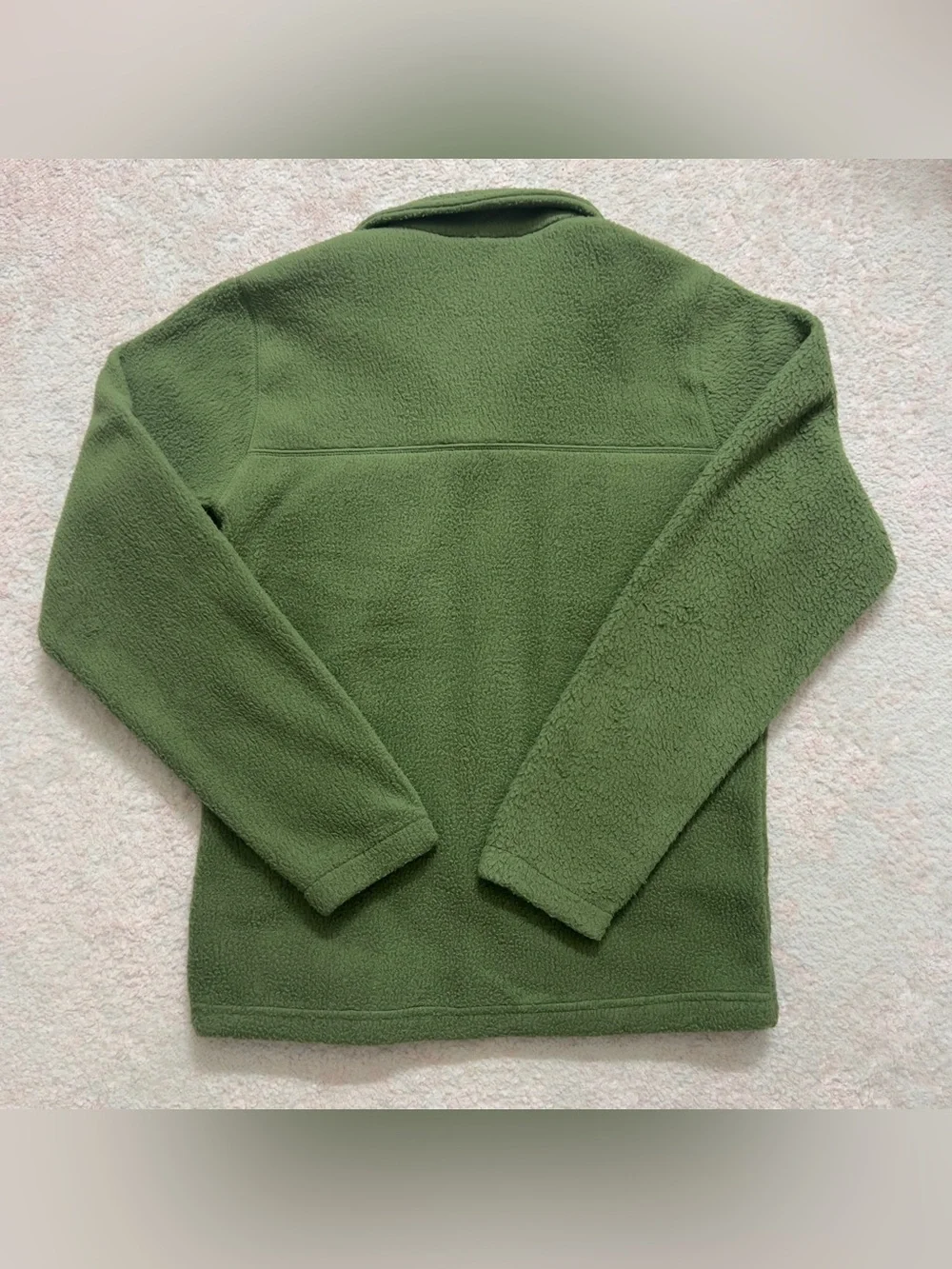 Columbia Olive Green Fleece Jacket with Tan Pockets and Turquoise Zipper